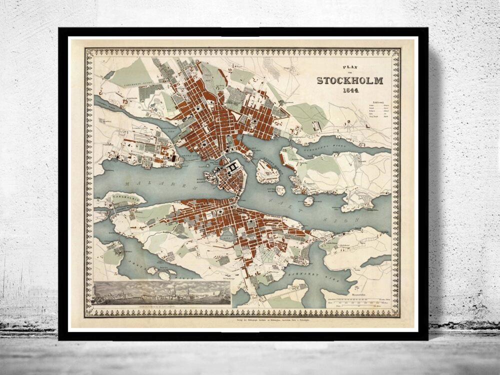 Old Map of Stockholm Sweden 1844 Vintage Map | Vintage Poster Wall Art Print | Wall Map Print | Old Map Print | Map Gift| Housewarming Gift