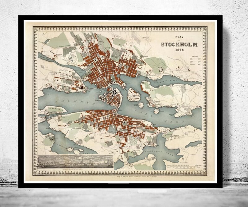 Old Map of Stockholm Sweden 1844 Vintage Map | Vintage Poster Wall Art Print | Wall Map Print | Old Map Print | Map Gift| Housewarming Gift