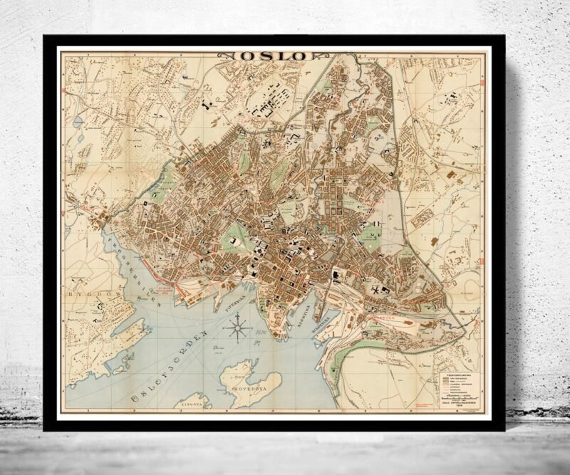 Old Map of Oslo Norway 1938 Antique Kristiania | Vintage Poster Wall Art Print | Wall Map Print | Old Map Print | Map Gift