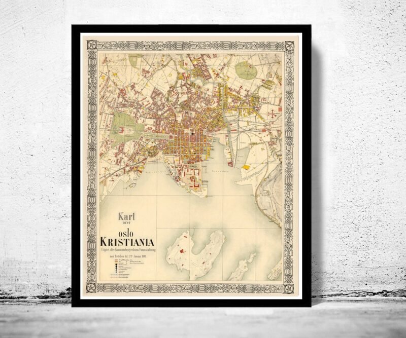 Old Map of Oslo Norway 1881 Antique Kristiania | Vintage Poster Wall Art Print | Wall Map Print | Old Map Print | Map Gift