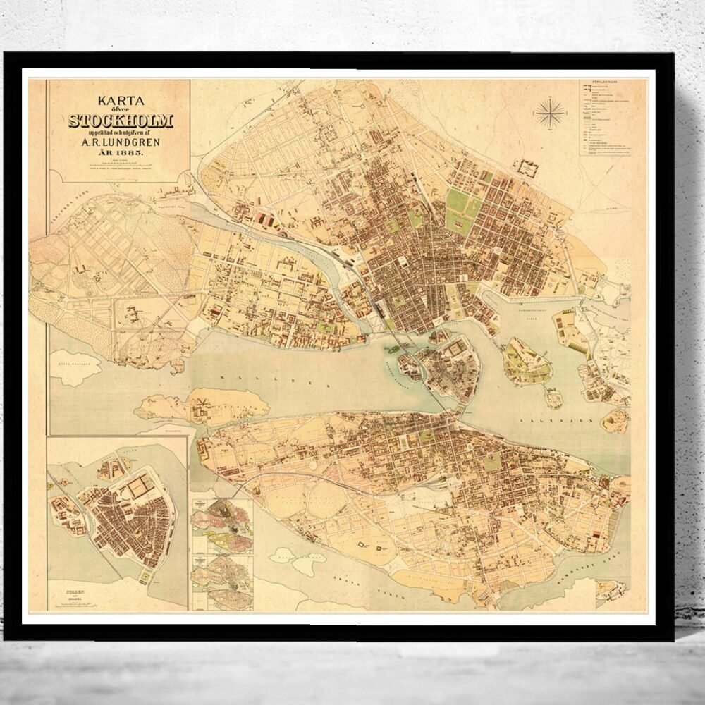 Old Map of Stockholm Lundgren Sweden 1885 Vintage Map | Vintage Poster Wall Art Print | Wall Map Print | Old Map Print | Map Gift