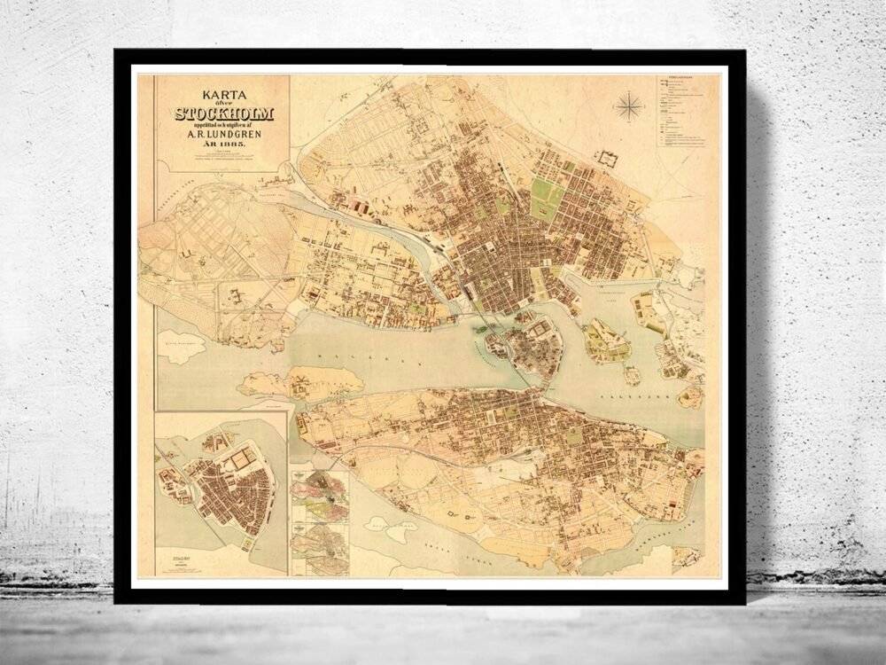 Old Map of Stockholm Lundgren Sweden 1885 Vintage Map | Vintage Poster Wall Art Print | Wall Map Print | Old Map Print | Map Gift