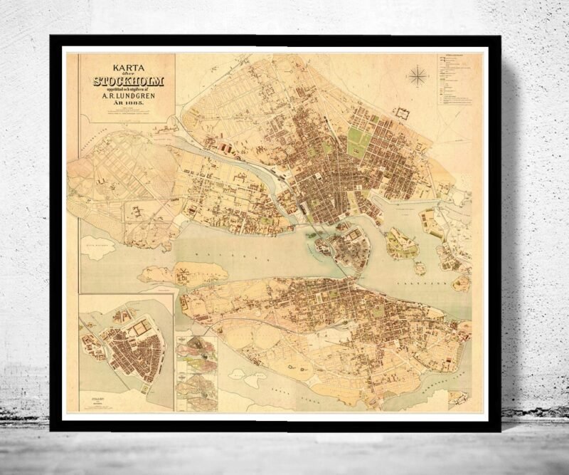 Old Map of Stockholm Lundgren Sweden 1885 Vintage Map | Vintage Poster Wall Art Print | Wall Map Print | Old Map Print | Map Gift