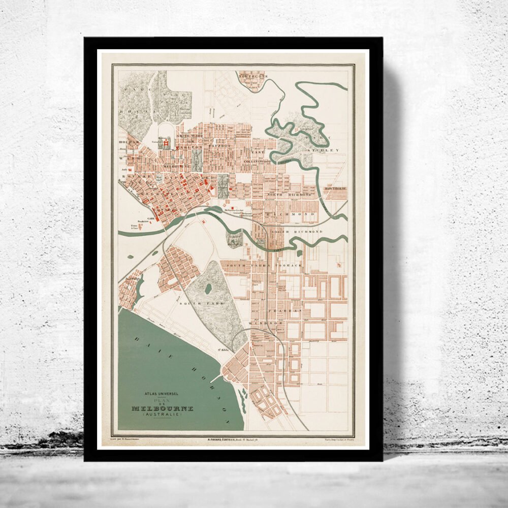 Old Map of Melbourne City Australia 1877 | Vintage Poster Wall Art Print | Wall Map Print | Old Map Print | Map Gift | Anniversary gift