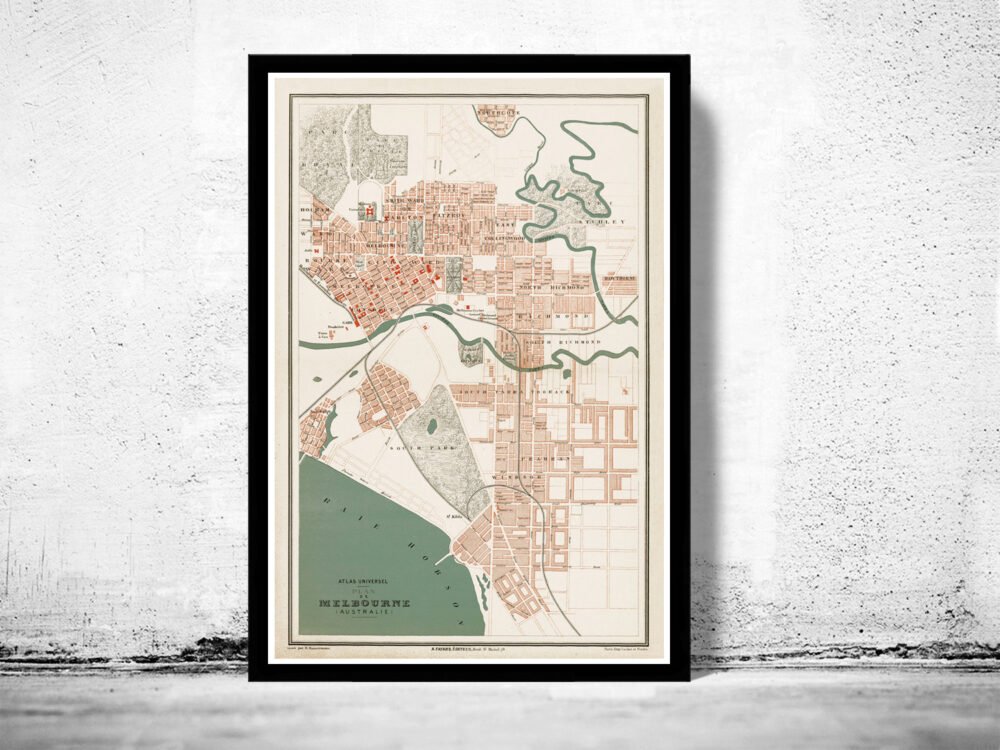 Old Map of Melbourne City Australia 1877 | Vintage Poster Wall Art Print | Wall Map Print | Old Map Print | Map Gift | Anniversary gift