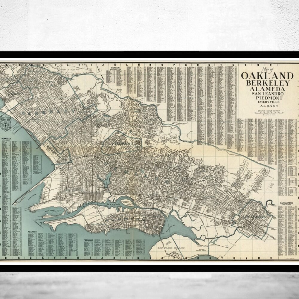 Old map Oakland Alameda Berkeley San Leandro | Vintage Poster Wall Art Print | Wall Map Print | Old Map Print | Map Gift| Housewarming Gift