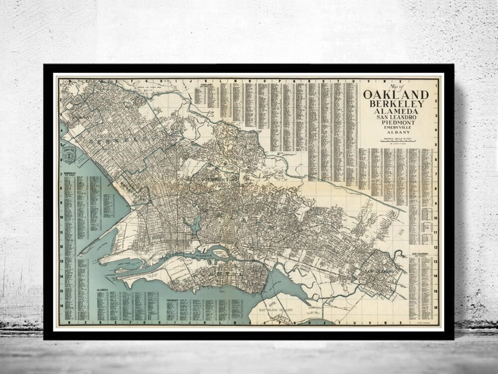 Old map Oakland Alameda Berkeley San Leandro | Vintage Poster Wall Art Print | Wall Map Print | Old Map Print | Map Gift| Housewarming Gift