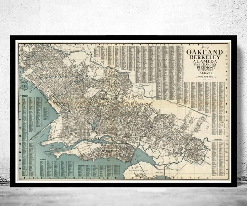 Old map Oakland Alameda Berkeley San Leandro | Vintage Poster Wall Art Print | Wall Map Print | Old Map Print | Map Gift| Housewarming Gift