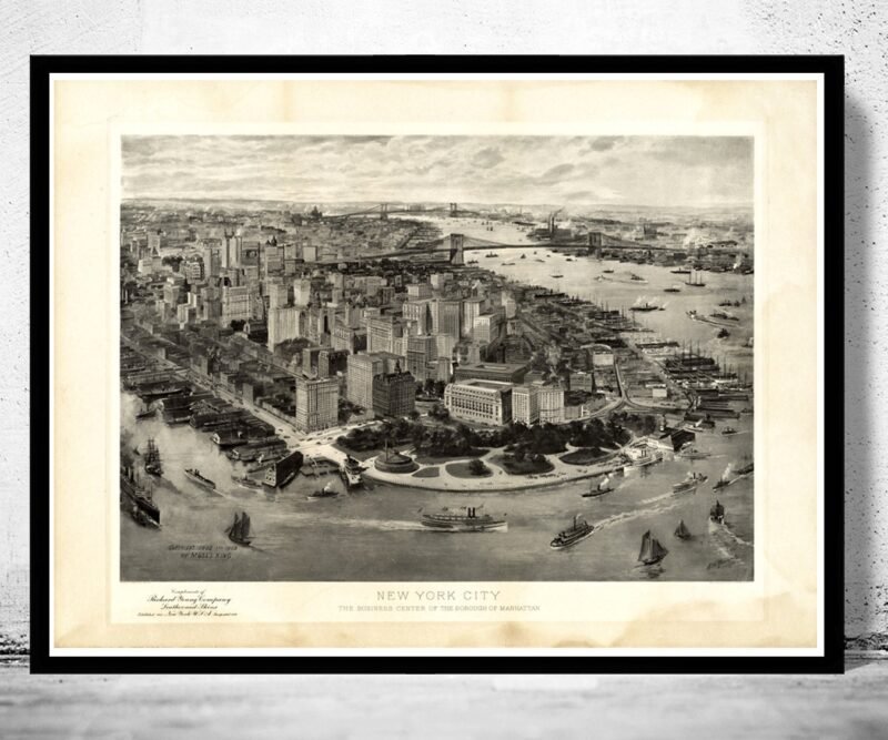 Old Panoramic New York 1905 BirdsEye View | Vintage Poster Wall Art Print | | Map Gift | Anniversary gift | Housewarming Gift