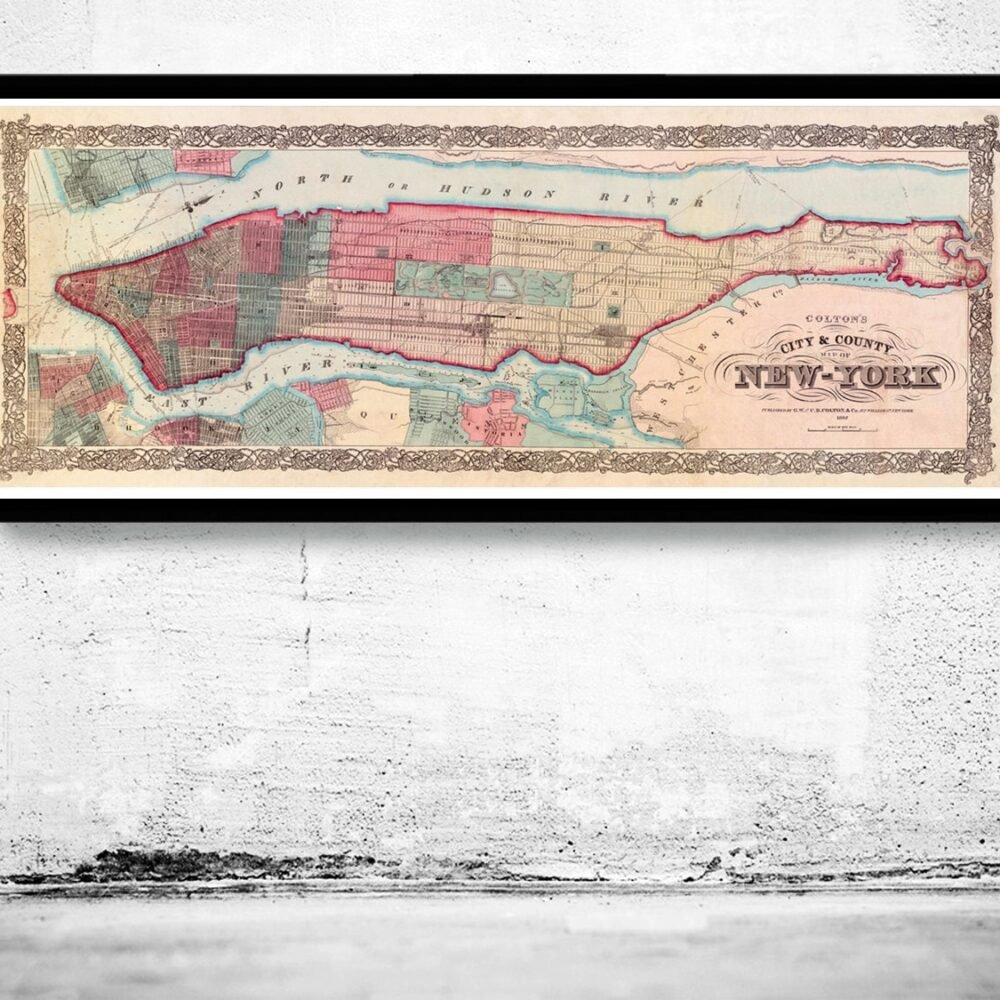 Old Map of New York 1867 Manhattan Vinttage Map | Vintage Poster Wall Art Print | Wall Map Print | Old Map Print | Map Gift