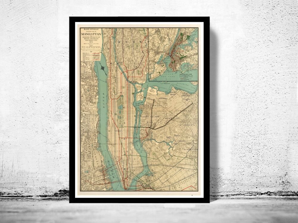 Old Map of New York and Manhattan 1924 Vintage NY Map | Vintage Poster Wall Art Print | Wall Map Print | Old Map Print | Map Gift