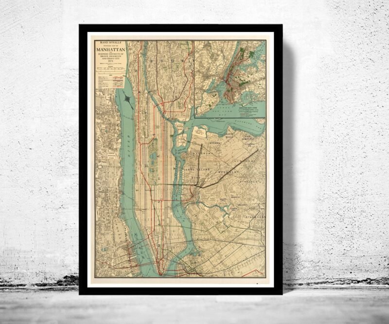 Old Map of New York and Manhattan 1924 Vintage NY Map | Vintage Poster Wall Art Print | Wall Map Print | Old Map Print | Map Gift