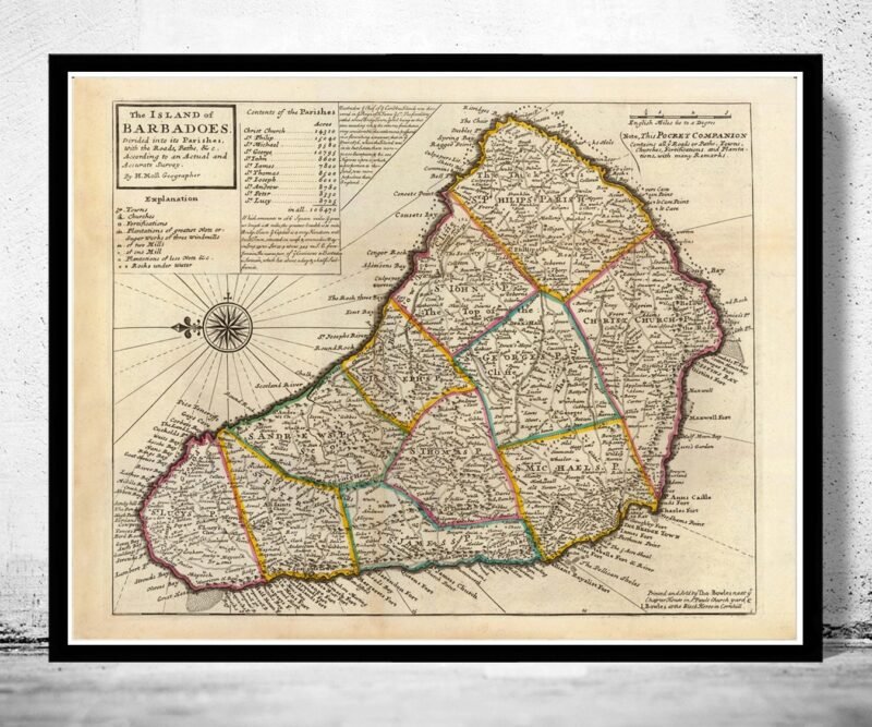 Old Map of Barbados Antilles 1736 Vintage Map | Vintage Poster Wall Art Print | Wall Map Print | Old Map Print | Map Gift