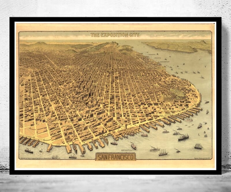 Old Map of San Francisco Panoramic View 1912 Vintage Map | Vintage Poster Wall Art Print | | Map Gift | Anniversary gift | Housewarming Gift