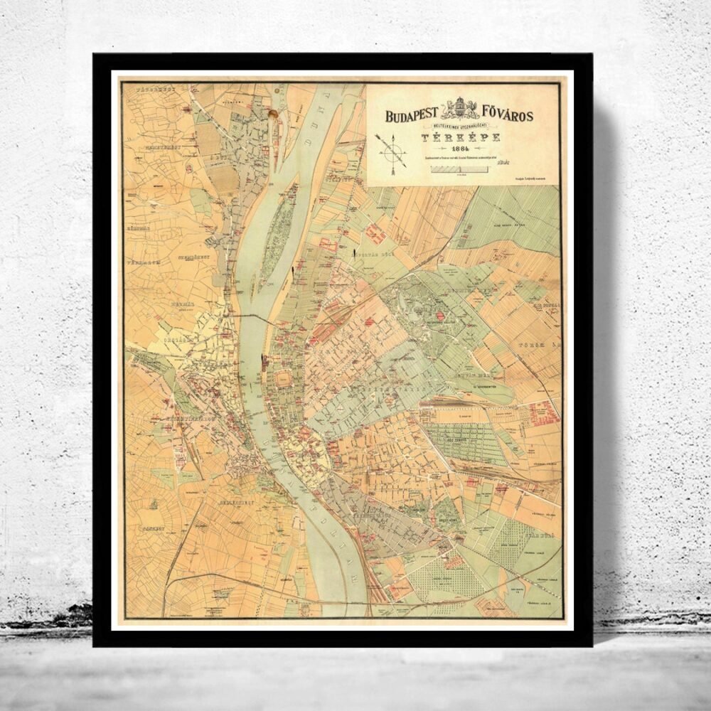 Old Map of Budapest Hungary 1884 Vintage Map | Vintage Poster Wall Art Print | Wall Map Print | Old Map Print | Map Gift | Anniversary gift