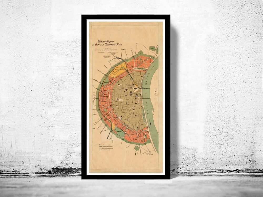 Old Map of Koln Cologne Germany 1888 Vintage Map | Vintage Poster Wall Art Print | Wall Map Print | Old Map Print | Map Gift