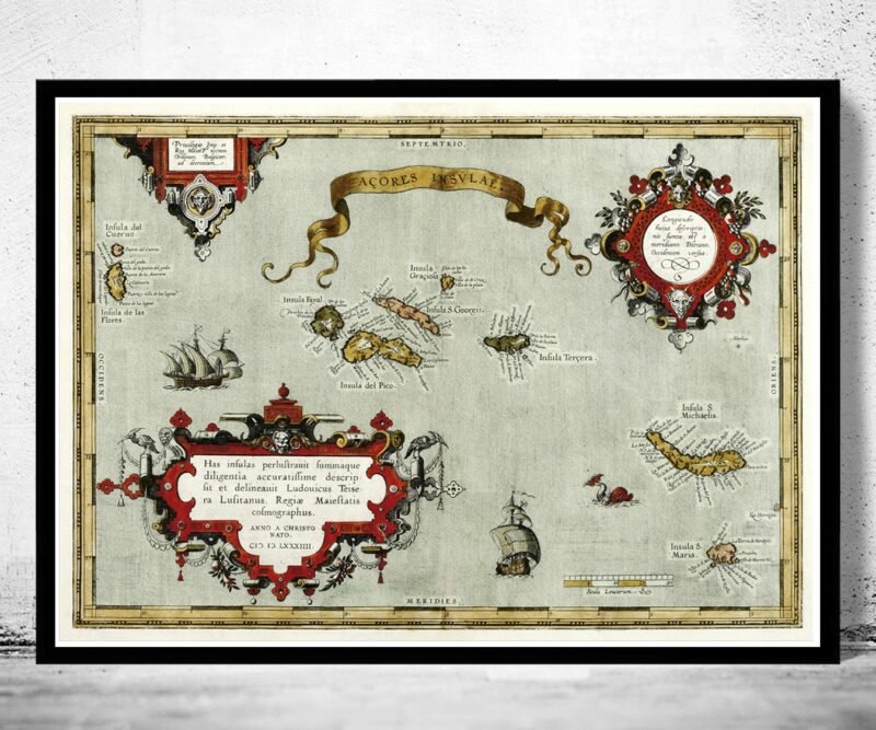 Old Map of Açores Azores Islands 1584 Vintage Map | Vintage Poster Wall Art Print | Wall Map Print | Old Map Print | Map Gift