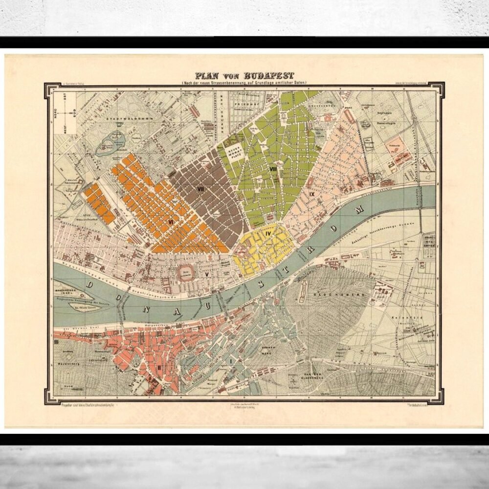 Old Map of Budapest Hungary 1882 Vintage Map | Vintage Poster Wall Art Print | Wall Map Print | Old Map Print | Map Gift | Anniversary gift