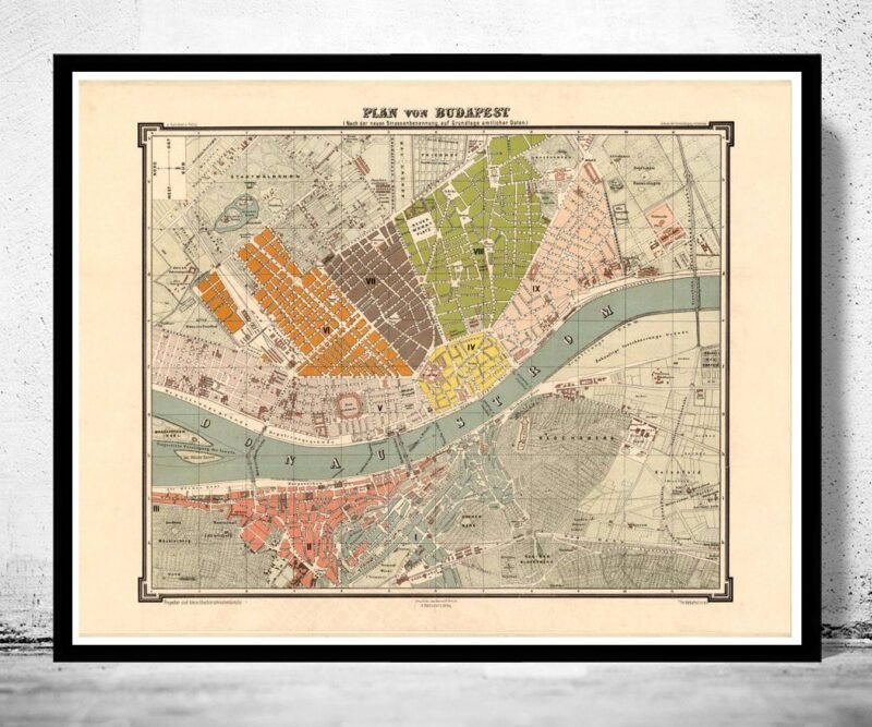 Old Map of Budapest Hungary 1882 Vintage Map | Vintage Poster Wall Art Print | Wall Map Print | Old Map Print | Map Gift | Anniversary gift