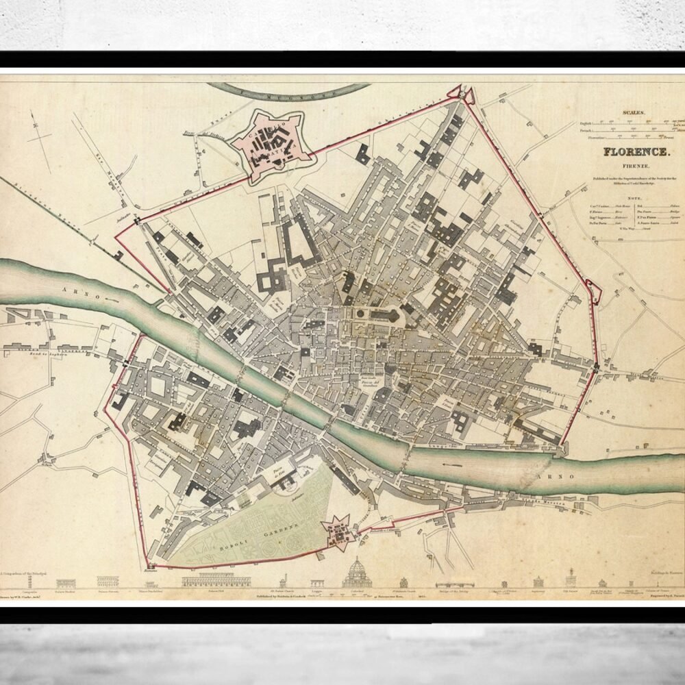 Old Map of Florence Firenze 1835 Vintage Map | Vintage Poster Wall Art Print | Wall Map Print | Old Map Print | Map Gift | Anniversary gift