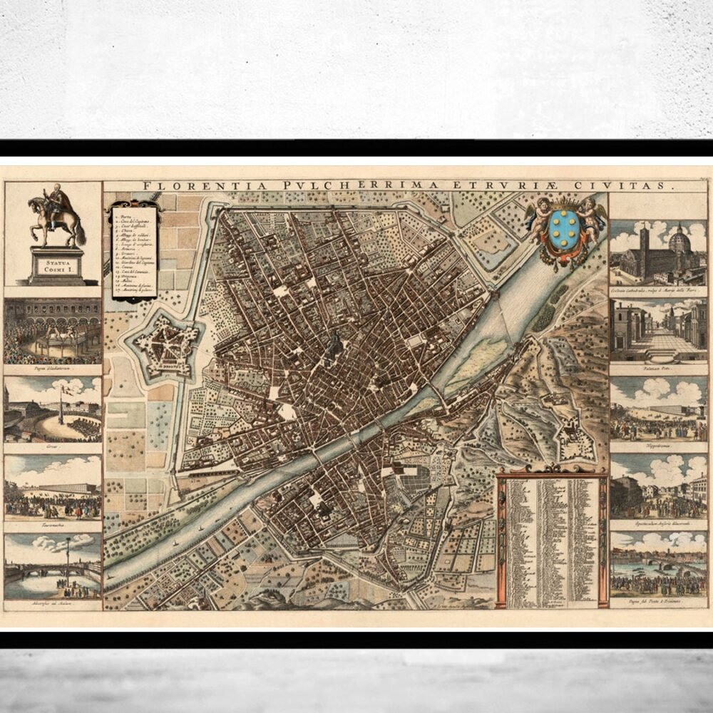 Old Map of Florence 1685 Italy Vintage Map | Vintage Poster Wall Art Print | Wall Map Print | Old Map Print | Map Gift | Anniversary gift