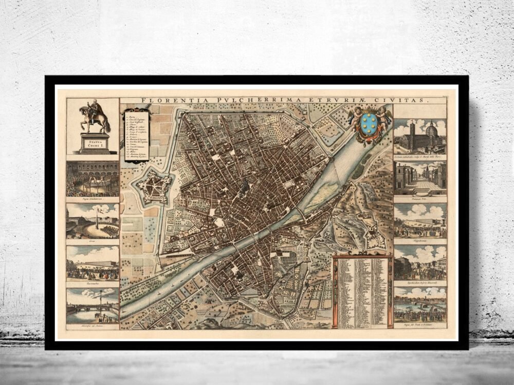 Old Map of Florence 1685 Italy Vintage Map | Vintage Poster Wall Art Print | Wall Map Print | Old Map Print | Map Gift | Anniversary gift