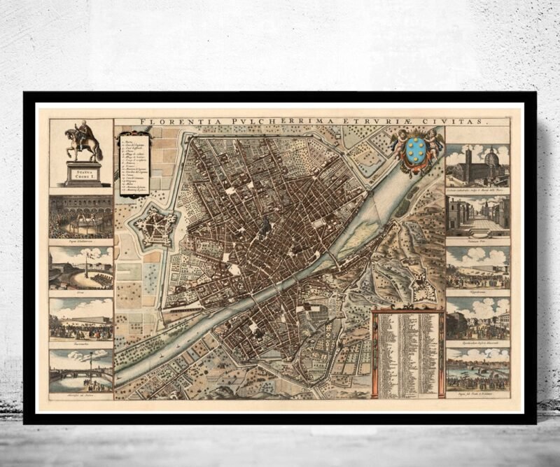 Old Map of Florence 1685 Italy Vintage Map | Vintage Poster Wall Art Print | Wall Map Print | Old Map Print | Map Gift | Anniversary gift