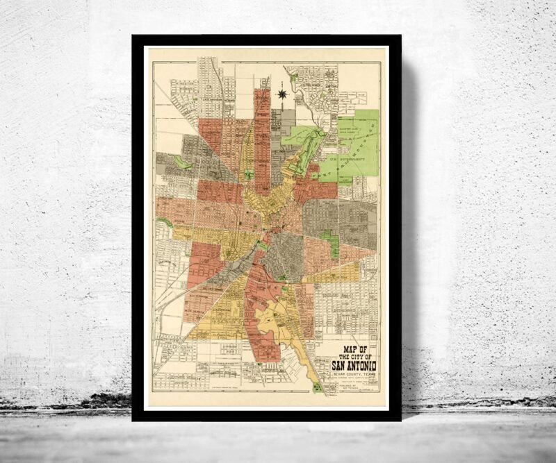 Old map of San Antonio Texas 1924 | Vintage Poster Wall Art Print | Wall Map Print | Old Map Print | Map Gift | Anniversary gift