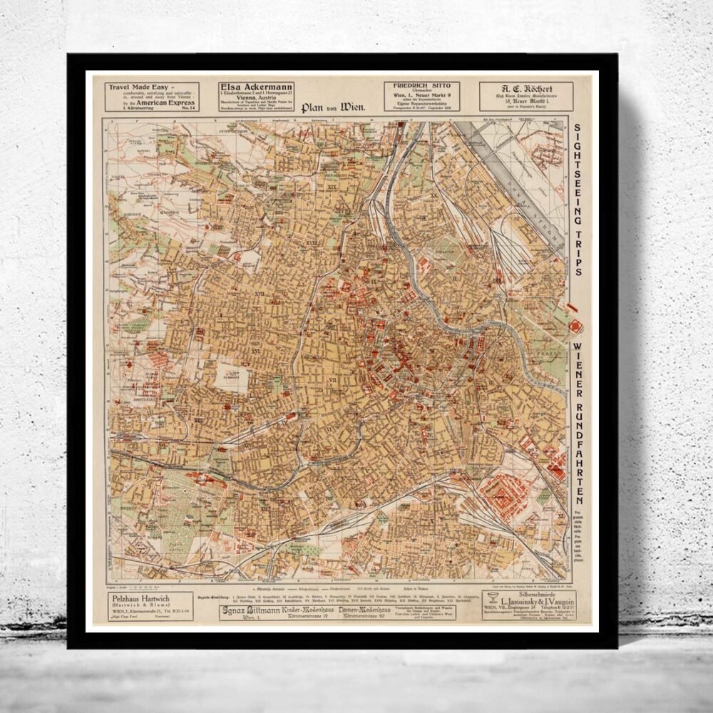 Old Map of Vienna Austria 1928 Vintage Map | Vintage Poster Wall Art Print | Wall Map Print | Old Map Print | Map Gift | Anniversary gift