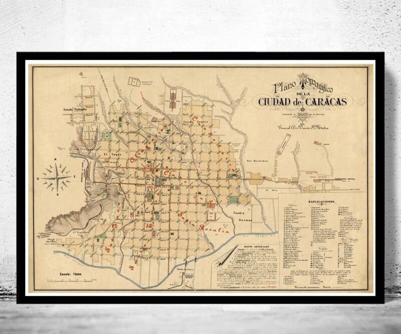 Old Map of Caracas Venezuela 1889 | Vintage Poster Wall Art Print | Wall Map Print | Old Map Print | Map Gift | Anniversary gift