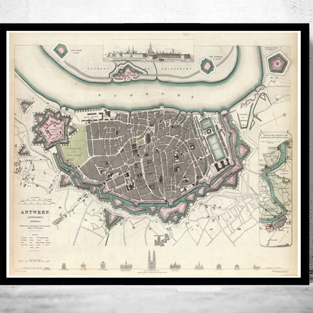 Old Map of Antwerp Belgium 1832 Vintage Map | Vintage Poster Wall Art Print | Wall Map Print | Old Map Print | Map Gift | Anniversary gift