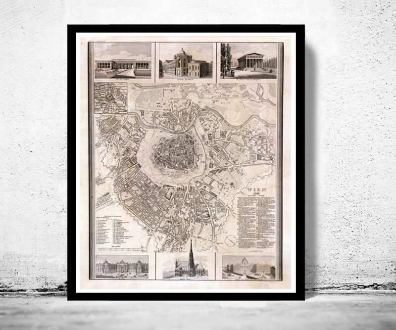 Old Map of Vienna Wien with gravures Austria 1844 Vintage Map | Vintage Poster Wall Art Print | Wall Map Print | Old Map Print | Map Gift