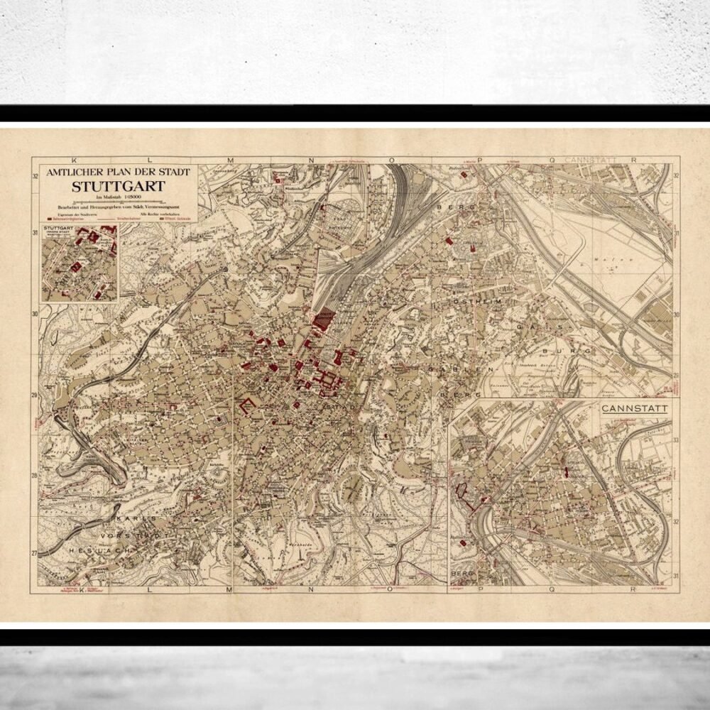 Old Map of Stuttgart Germany 1925 Vintage map | Vintage Poster Wall Art Print | Wall Map Print | Old Map Print | Map Gift| Housewarming Gift