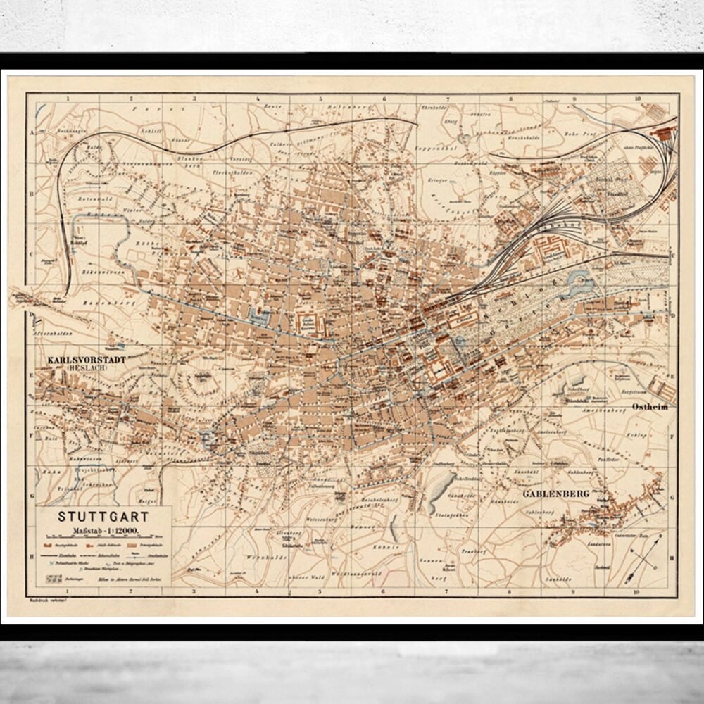 Old Map of Stuttgart Germany 1910 Vintage Map | Vintage Poster Wall Art Print | Wall Map Print | Old Map Print | Map Gift| Housewarming Gift