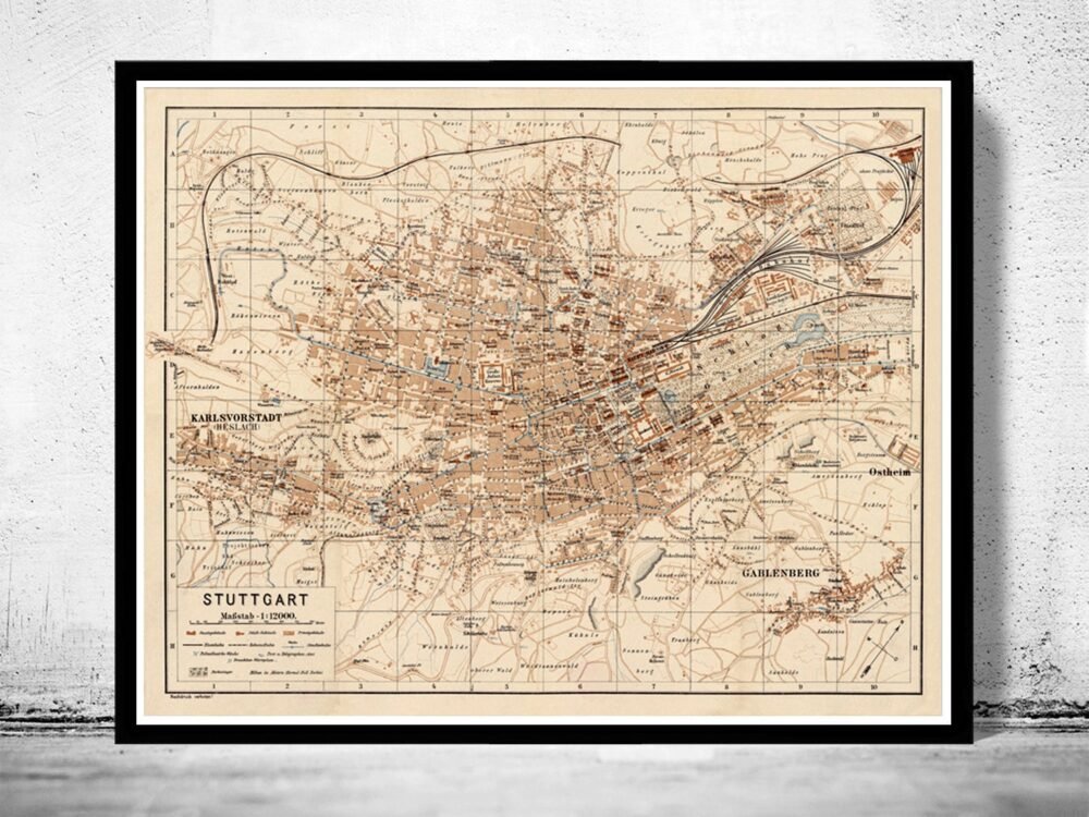 Old Map of Stuttgart Germany 1910 Vintage Map | Vintage Poster Wall Art Print | Wall Map Print | Old Map Print | Map Gift| Housewarming Gift