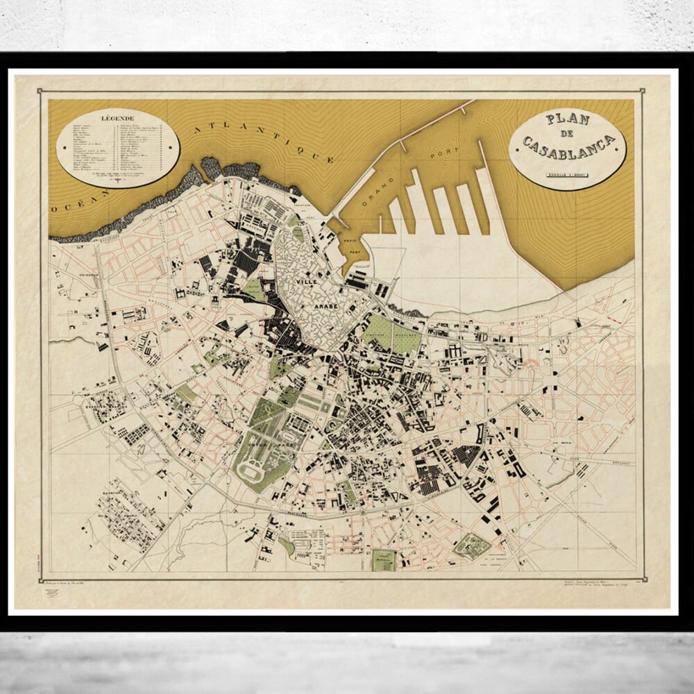 Old Map of Casablanca Morocco 1920 Vintage Map | Vintage Poster Wall Art Print | Wall Map Print | Old Map Print | Map Gift