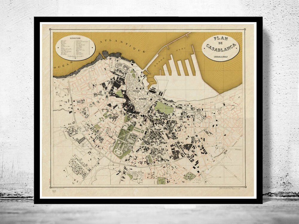 Old Map of Casablanca Morocco 1920 Vintage Map | Vintage Poster Wall Art Print | Wall Map Print | Old Map Print | Map Gift