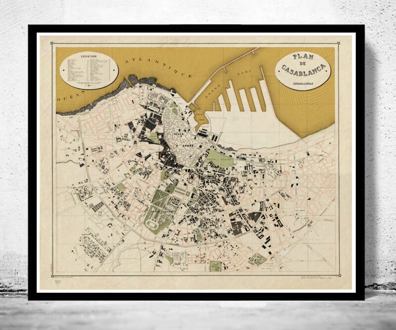 Old Map of Casablanca Morocco 1920 Vintage Map | Vintage Poster Wall Art Print | Wall Map Print | Old Map Print | Map Gift