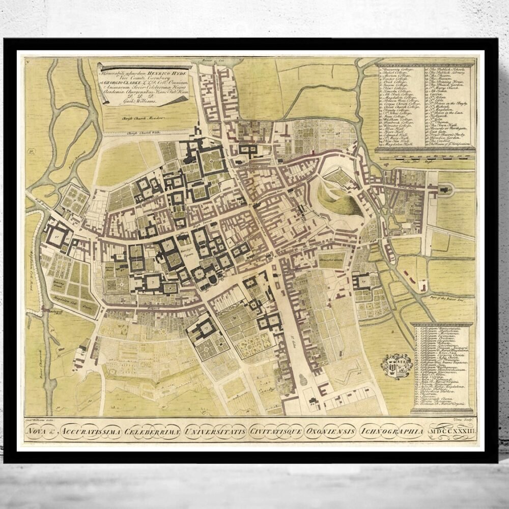 Old Map of Oxford 1733 England Old Map | Vintage Poster Wall Art Print | Wall Map Print | Old Map Print | Map Gift | Anniversary gift