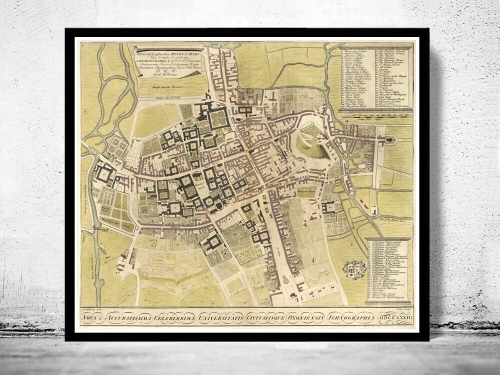 Old Map of Oxford 1733 England Old Map | Vintage Poster Wall Art Print | Wall Map Print | Old Map Print | Map Gift | Anniversary gift