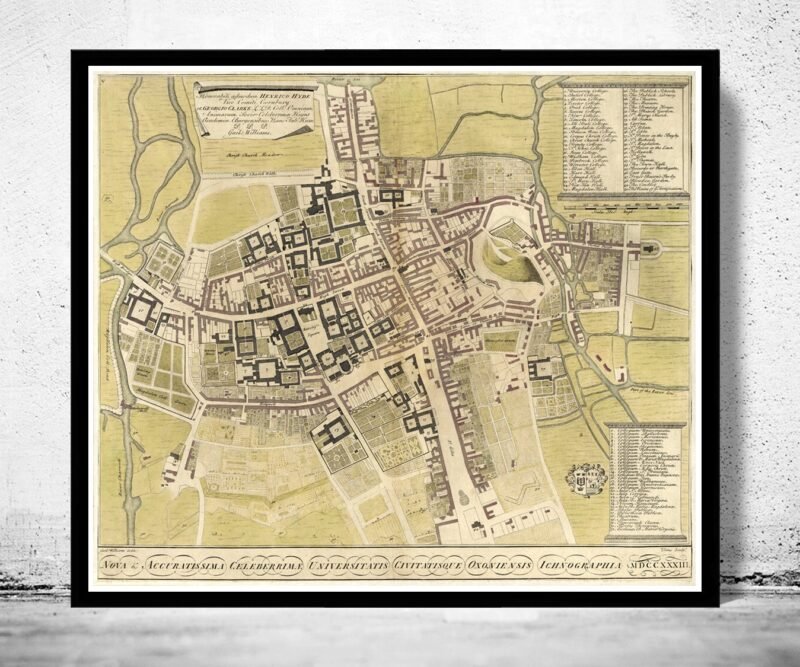 Old Map of Oxford 1733 England Old Map | Vintage Poster Wall Art Print | Wall Map Print | Old Map Print | Map Gift | Anniversary gift