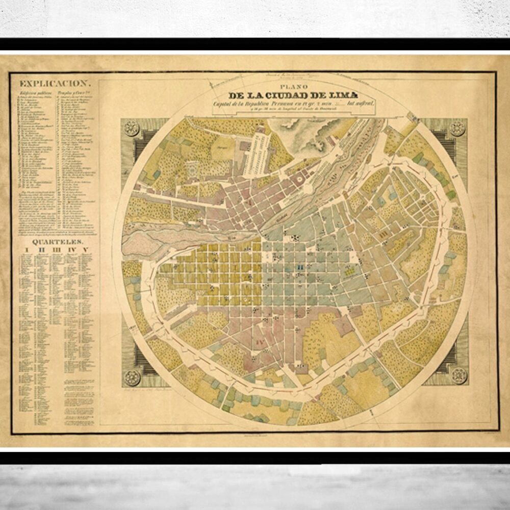 Old map of Lima Peru 1830 Vintage Map | Vintage Poster Wall Art Print | Wall Map Print | Old Map Print | Map Gift | Anniversary gift