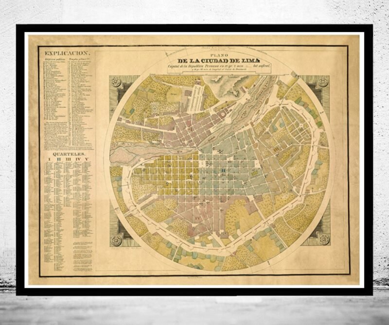 Old map of Lima Peru 1830 Vintage Map | Vintage Poster Wall Art Print | Wall Map Print | Old Map Print | Map Gift | Anniversary gift