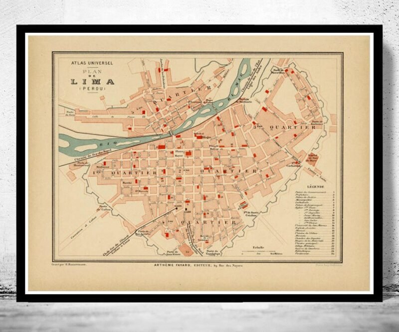 Old map of Lima Peru 1896 | Vintage Poster Wall Art Print | Wall Map Print | Old Map Print | Map Gift | Anniversary gift