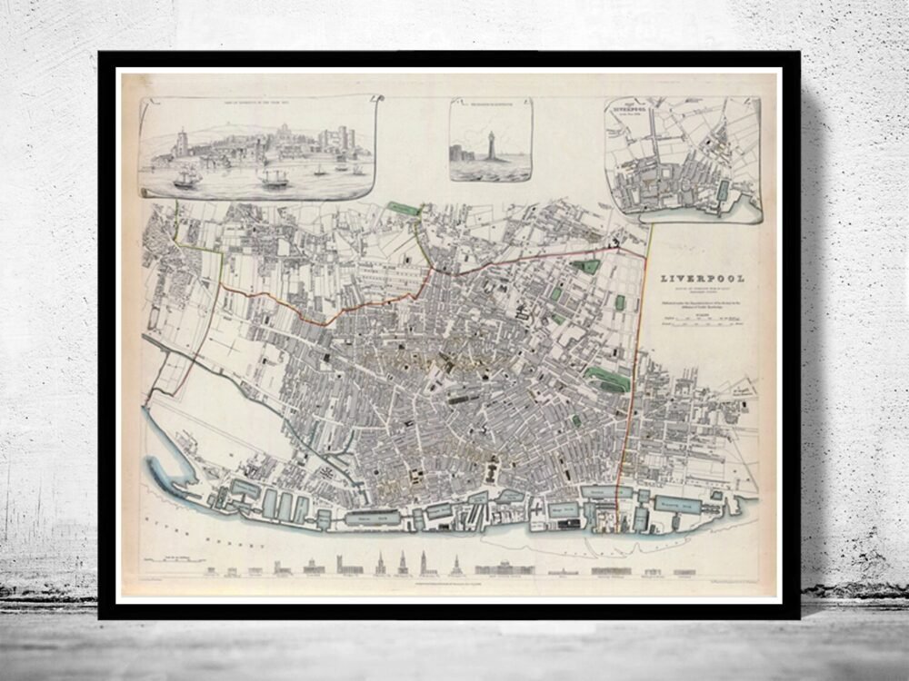 Old Map of Liverpool with gravures England 1836 Vintage Map | Vintage Poster Wall Art Print | Wall Map Print | Old Map Print | Map Gift