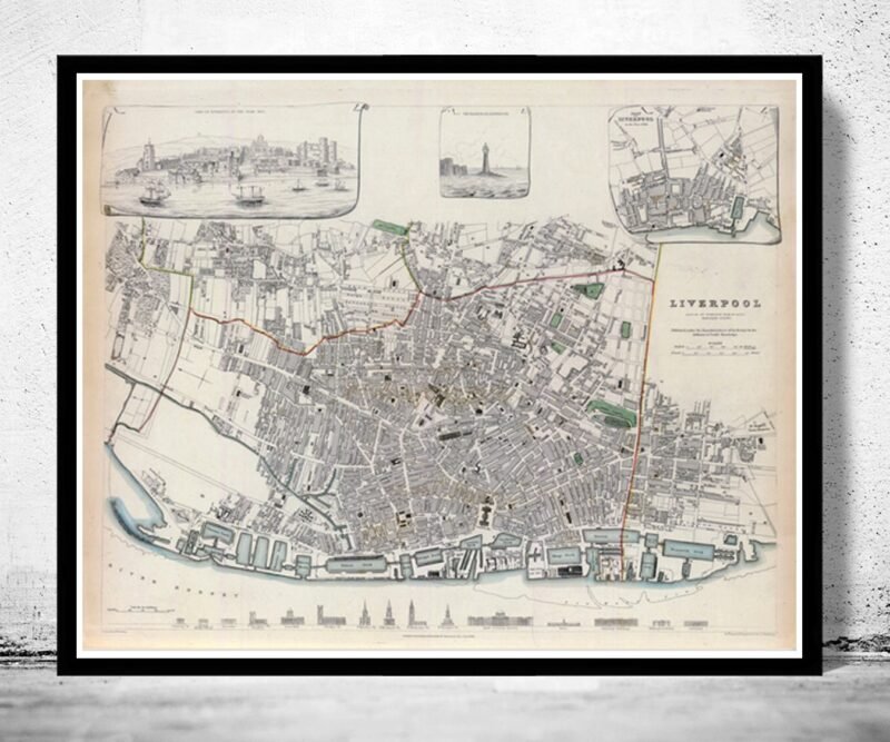 Old Map of Liverpool with gravures England 1836 Vintage Map | Vintage Poster Wall Art Print | Wall Map Print | Old Map Print | Map Gift