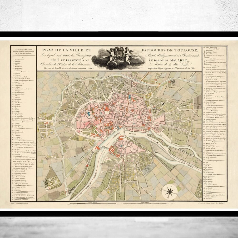 Old Map of Toulouse France 1850 Vintage Map | Vintage Poster Wall Art Print | Wall Map Print | Old Map Print | Map Gift | Anniversary gift