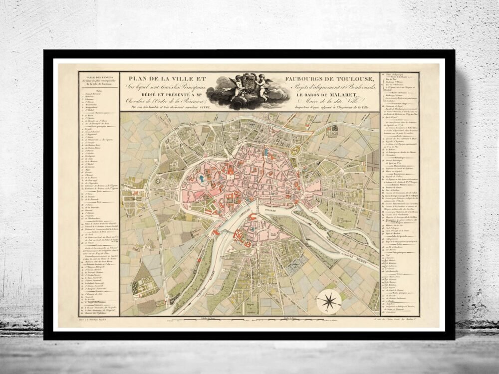 Old Map of Toulouse France 1850 Vintage Map | Vintage Poster Wall Art Print | Wall Map Print | Old Map Print | Map Gift | Anniversary gift