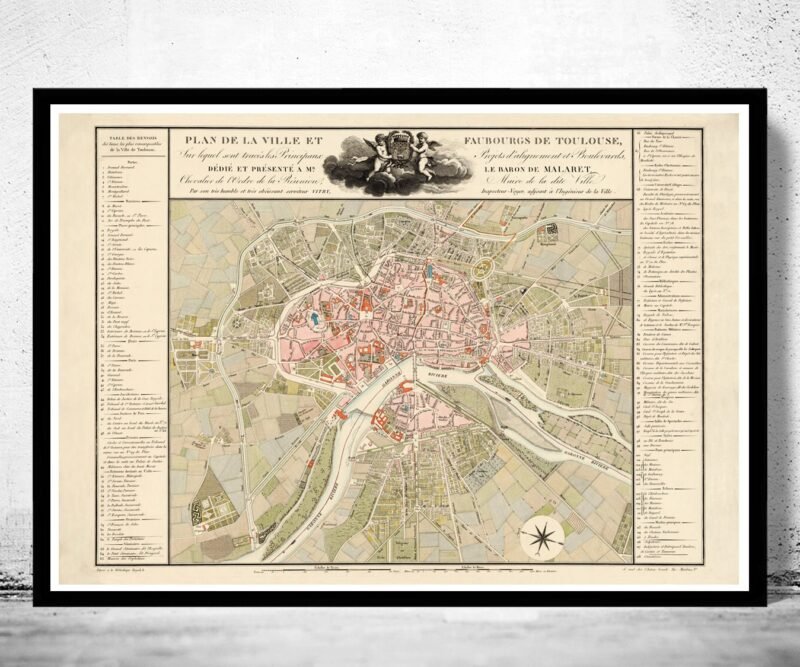 Old Map of Toulouse France 1850 Vintage Map | Vintage Poster Wall Art Print | Wall Map Print | Old Map Print | Map Gift | Anniversary gift