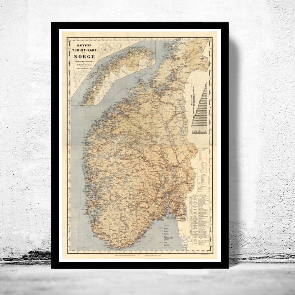 Old Map of Norway 1889 Vintage Map | Vintage Poster Wall Art Print | Wall Map Print | Old Map Print | Map Gift | Anniversary gift